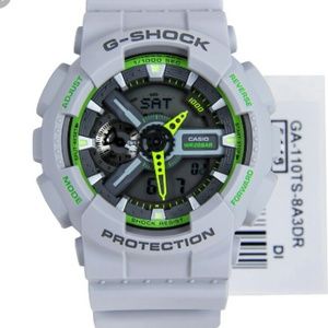 Gray and green gshock watch